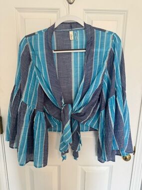 ELAN Tie-Front Striped Women’s Top